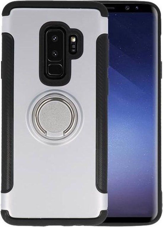 Pantser TPU Hoesje Ring Houder - Zilver - Geschikt voor Samsung Galaxy S9 Plus