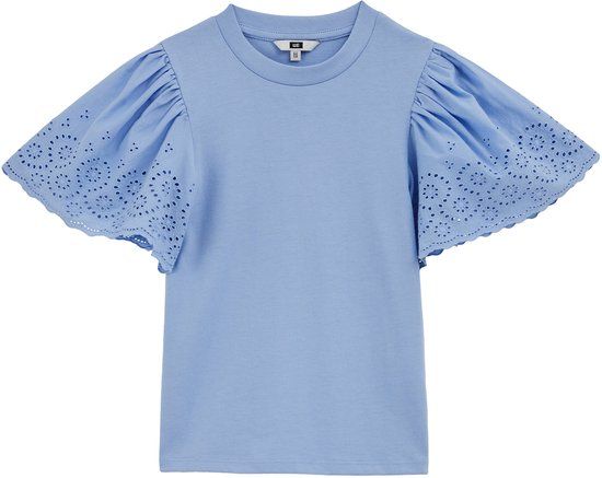 WE Fashion Meisjes T-shirt met broderie - Katoen - Ronde hals - Korte mouw - Lavender - Maat 146/152
