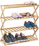 Merkloos Relaxdays schoenenrek uitschuifbaar - 4 etages - 68x67x26 cm - voor 12 paar - bamboe - lichtbruin