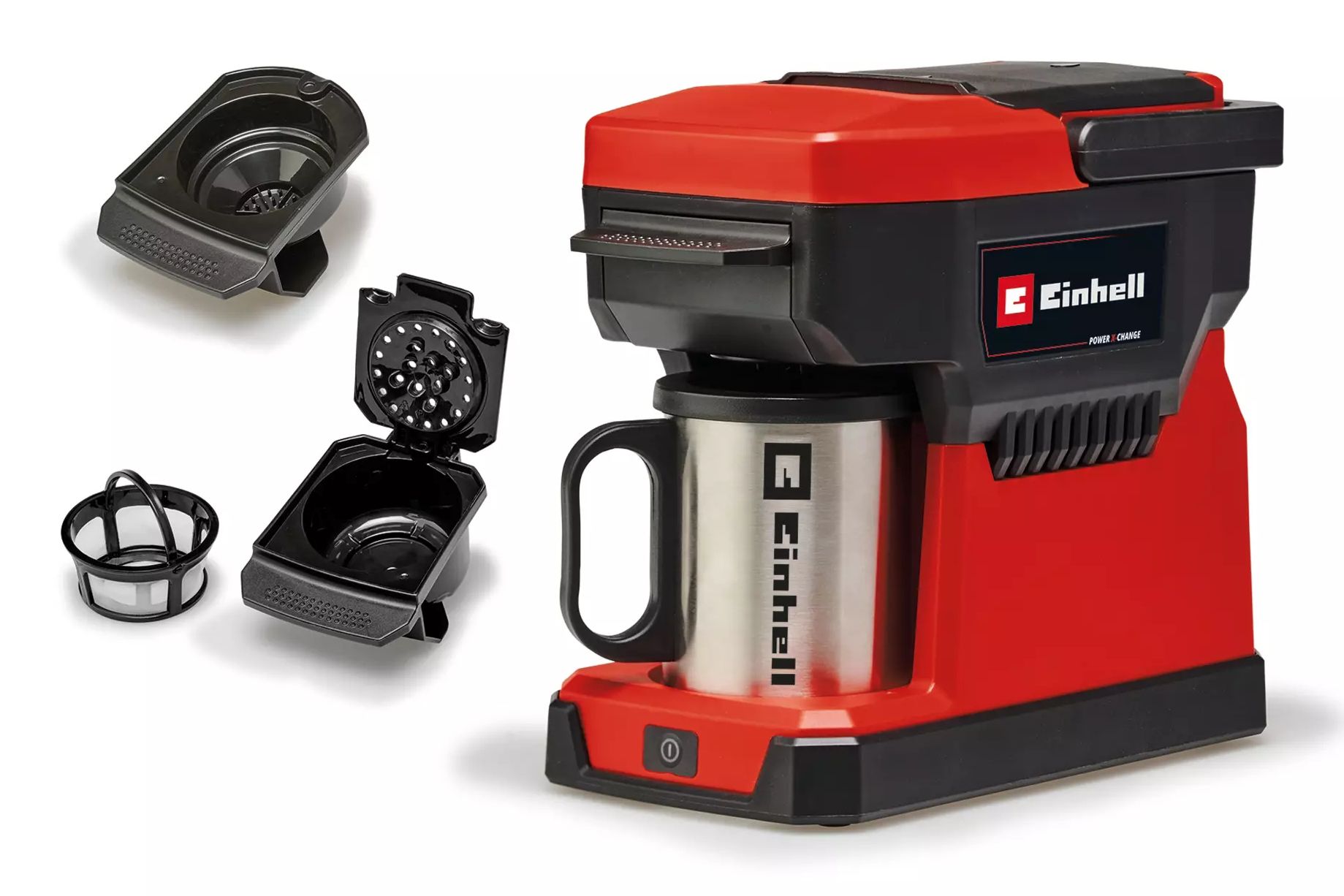Einhell TE-CF 18 Li-Solo Accu Koffiezetapparaat - Filterkoffie & Koffiepad - 240ml - Zwart/Rood