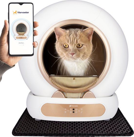 Viervoeter Fresh 3 - Automatische Kattenbak - Roségoud - Zelfreinigend - 65L - incl. matje en 3 rollen opvangzakjes