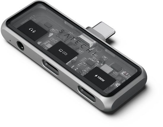 Satechi Mobiele XR Hub met 3.5mm Audio – Tot 100W USB-C PD Poort – 4K @ 60Hz via USB-C Poort – 3.5mm Audio I/O met Volumeregeling - Grijs