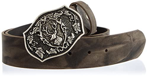 MGM Unisex Belt with Deer Buckle, Grey-Aged Silver, 85 cm