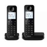 Philips Duo D2702B Draadloze vaste telefoon, 11,6 cm (4,6 inch), verticale microfoon, handsfree, tot 14 uur, geoptimaliseerde antenne, twee telefoons, zwart