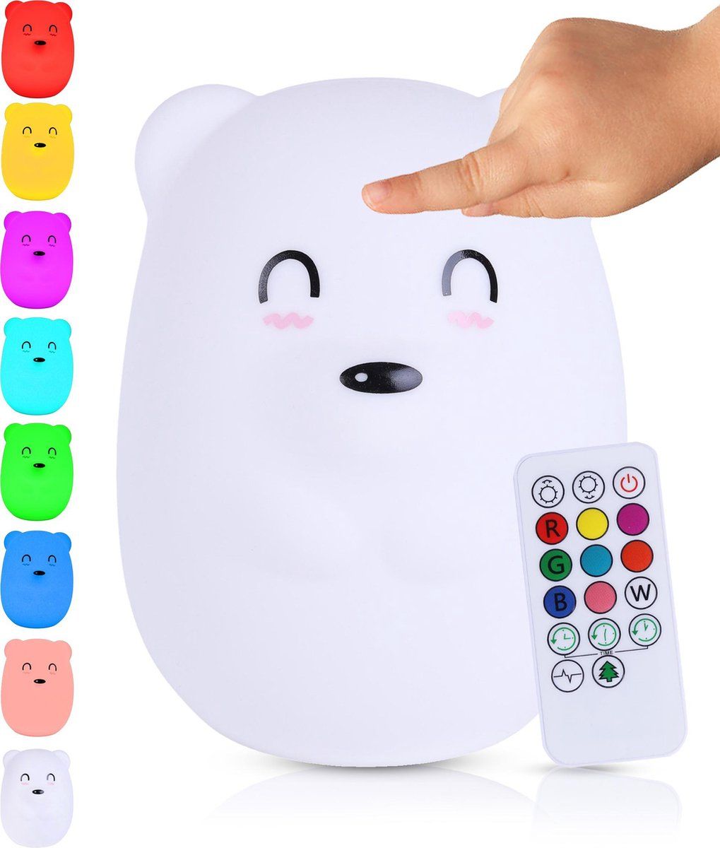 Kadoing Kadoing® Beer Nachtlamp (L) - Met TAP-ON & Afstandsbediening - LED Lamp Oplaadbaar - Tafellamp - Baby - Kinderen - Babyshower - Babykamer - Kinderkamer – Slaapkamer - Kerst Cadeau - Kerstcadeautjes