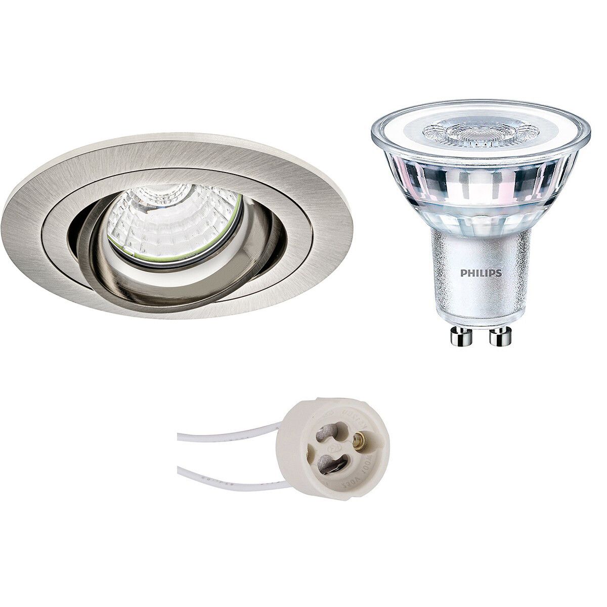 BES LED LED Spot Set - Pragmi Alpin Pro - GU10 - Ø92mm - Mat Nikkel - 4.6W - 3000K - Warm Wit