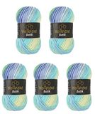 5 Wollbiene 5 x 100 g Batik wol met kleurverloop (5010 blauw groen aqua)