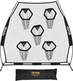 VEVOR Football Coach Werpnet Oefennet (226,5x106x210cm) met 5 Doelvakken en Draagbare Opbergtas en Riemen, Zwart
