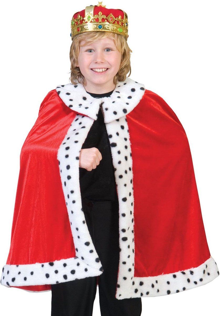 Funny Fashion Verkleedpak cape rood Koningsmantel jongen King Arthur 164 - Carnavalskleding