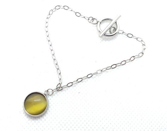 2 Love it Serenity Yellow Armband - Polsmaat 17-19 CM - Natuursteen - Metaal - Anker schakel - Geel - Groen - Zilverkleurig