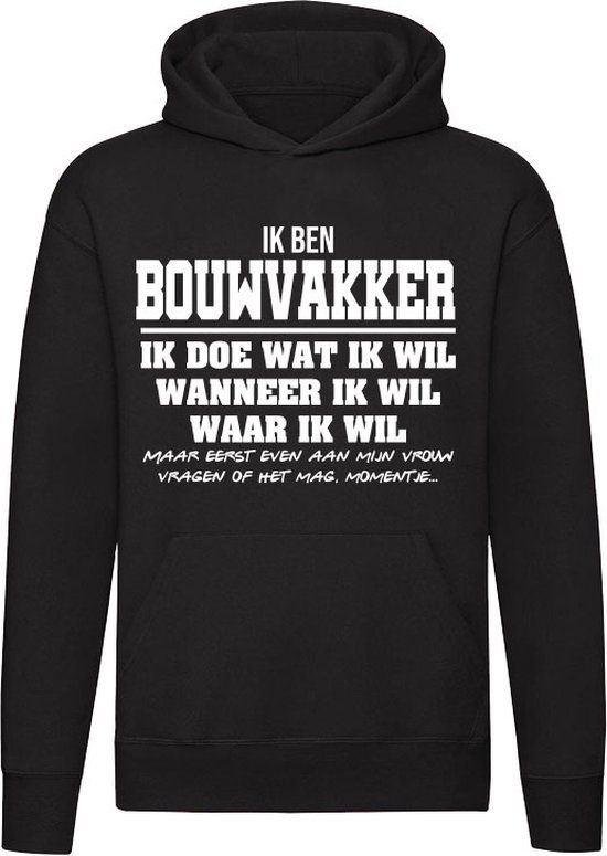 Zwarte Unisex Bouwvakker Hoodie - Katoen - Verjaardagscadeau