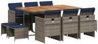 vidaXL 11-delige tuinset met kussens, grijs, polyrotan