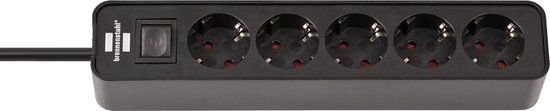 Brennenstuhl Ecolor Stekkerdoos - 5-voudig - Zwart - 1.5m - Met Aan/Uit Schakelaar