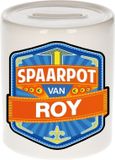Bellatio Decorations Kinder spaarpot met naam - Roy - keramiek - met dop - wit