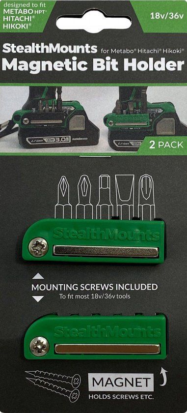 StealthMounts BH-MHH-GRN-2 Magnetische bithouder voor machines Hikoki/Metabo - Groen - 2-pack