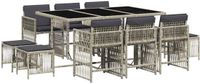 vidaXL 11-delige Tuinset met Kussens, Lichtgrijs, Polyrotan