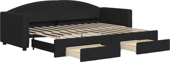 vidaXL Slaapbank met onderschuifbed en lades 80x200 cm stof zwart