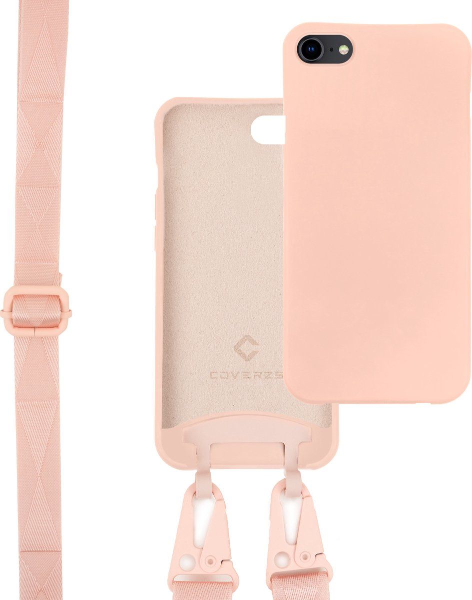 Coverzs Silicone case met koord geschikt voor Apple iPhone 7/8/SE 2020 / SE 2022 - Roze