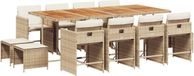 vidaXL 13-delige tuinset met kussens, beige, van polyrotan