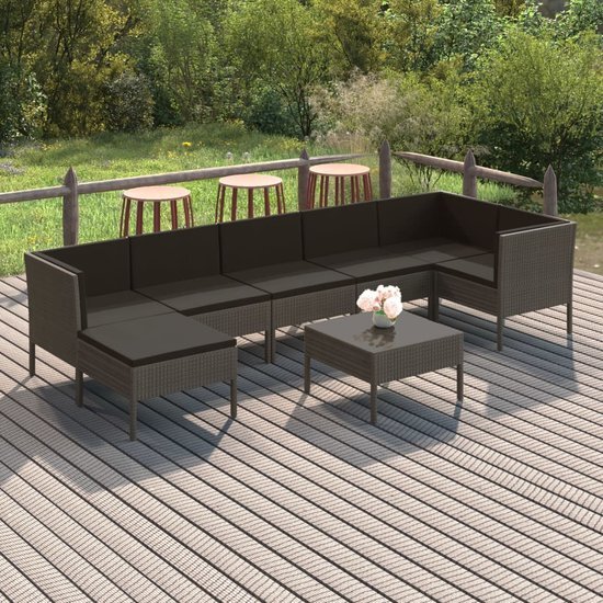 The Living Store Loungeset - Modulaire tuinmeubelset - Grijs - PE-rattan - Staal - Polyester