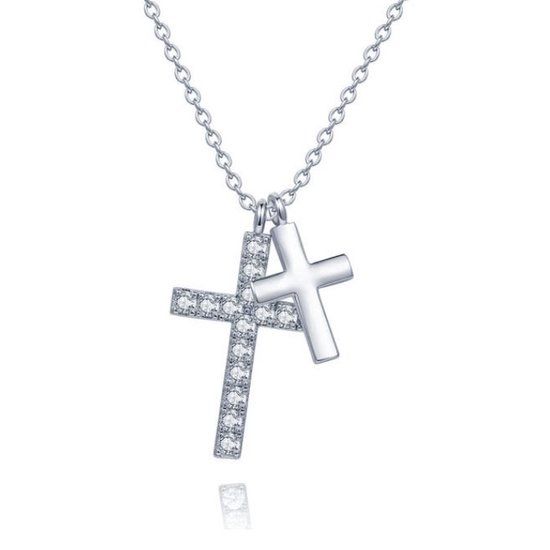 LGT JWLS LGT Jewels Dames ketting met kruis en zirkonia Zilverkleurig