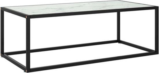 vidaXL Salontafel met wit marmerglas 100x50x35 cm zwart