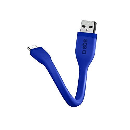 SBS Micro data- en oplaadkabel, lengte 12 cm, USB-poorten, micro-USB, vlak oppervlak, anti-kras oppervlak, voor smartphone, tablet, laptop, pc, blauw