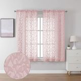 Lecloud Leia 137 cm woonkamer blush pure gordijnen 2 panelen, lichtgewicht jacquard getextureerd blad voile roze gordijn voor slaapkamer, dubbele roedezakken clip venster keuken korte gordijnen, 38 B