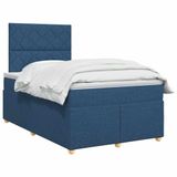 vidaXL Boxspringbed met matras en hoofdbord, blauw, 120 x 200 cm, stof