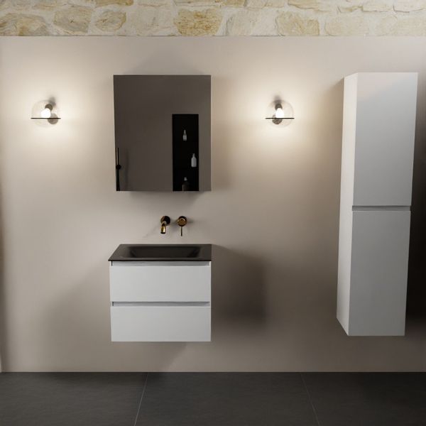 Mondiaz Aivy badmeubelset - 60x45x50cm - 0 kraangaten - 1 wasbak urban Solid surface - Midden - 2 lades - Met spiegelkast - MDF Talc AIVY80393