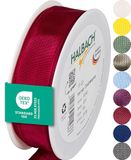 Halbach Seidenbänder Premium cadeaulint met draadrand, breedte 25 mm, lengte 25 m, Öko-Tex 100 gecertificeerd lint, taftband, made in Germany, kleur: wijnrood