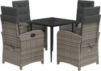 vidaXL 5-delige Tuinset met Kussens, Poly Rattan, Grijs