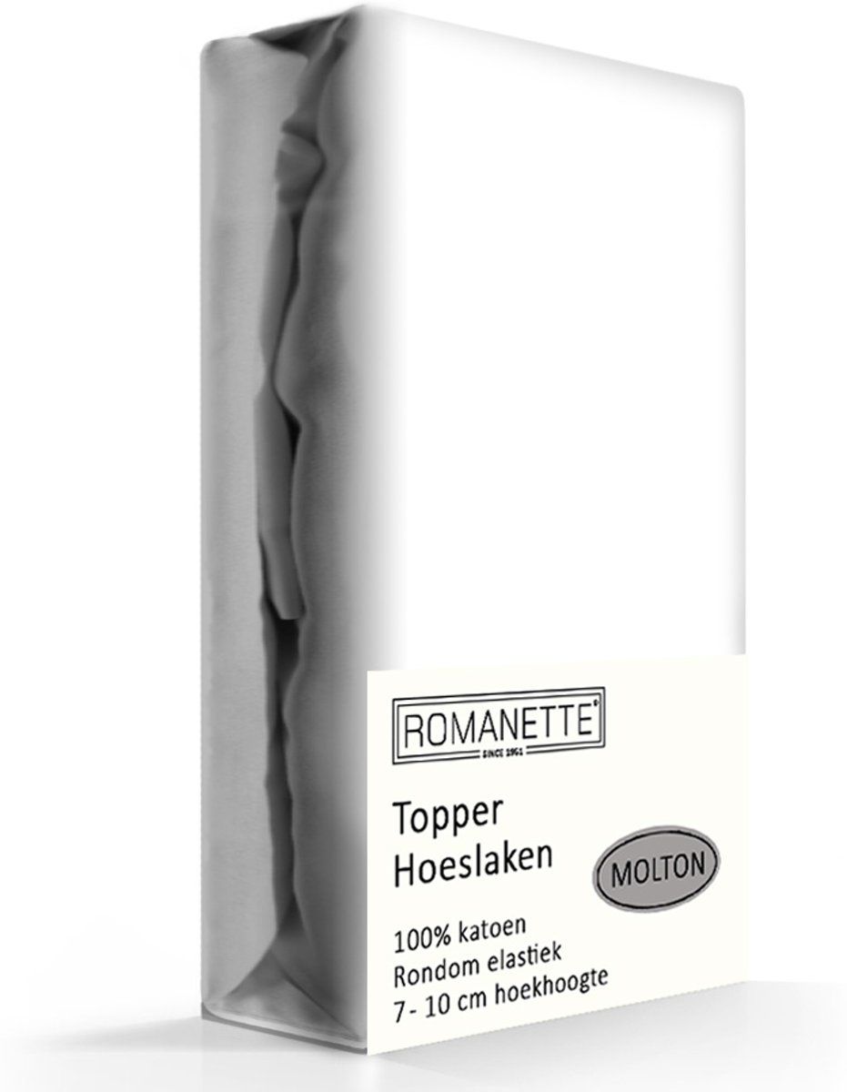 Romanette Molton Topper Hoeslaken 160 x 220 cm - Wit - Lits-jumeaux