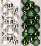 Decoris Kaemingk B.V. 32x Kunststof Kerstballen Mix Zilver/Donkergroen 4 cm