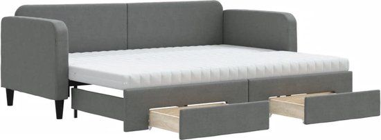 vidaXL Slaapbank met onderschuifbed en lades 80x200 cm stof donkergrijs