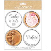 Scrapcooking Pak van 4 individuele geperforeerde taart cirkels Rond Roestvrij staal 8 cm
