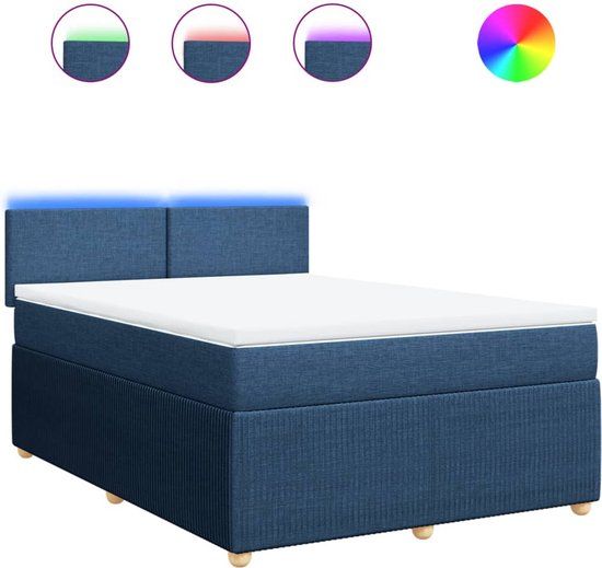 vidaXL Boxspring met matras stof blauw 140x200 cm
