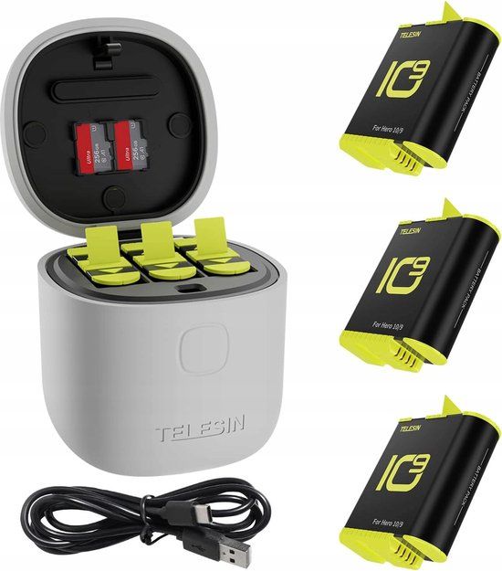 Telesin 3-Slot Charger Box + 3 Batteries for GoPro Hero 9/10/11/12