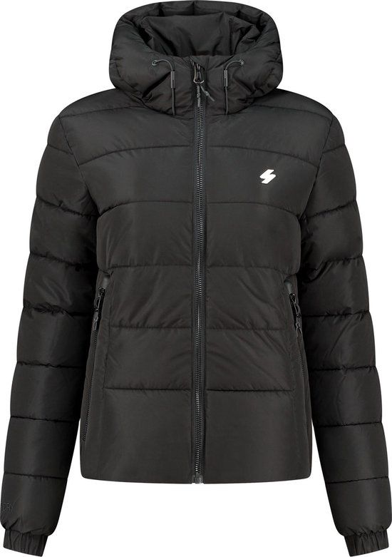 Superdry Hooded Spirit Sports Puffer Jas Dames - Zwart - Maat XL