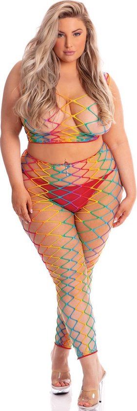 Plus Size Rainbow Crop Top & Legging Set - Pink Lipstick - XL/XXL