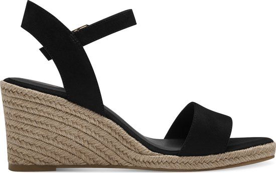 Tamaris dames espadrilles met sleehak zwart - Maat 40