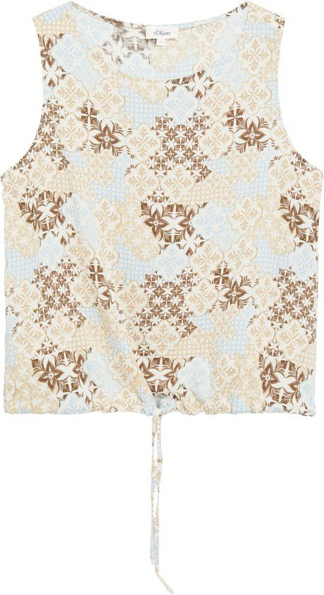 s.Oliver Blouse Mouwloos Bruin Viscose Gebloemd Regular Fit Vrouwen Maat 44