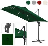 Parasol autoportante sans marque pour terrasse de jardin, Ø3m, parasol avec protection UV 50+, rotation 360°, inclinaison réglable, manivelle pour ouvrir et fermer, avec LED, Vert