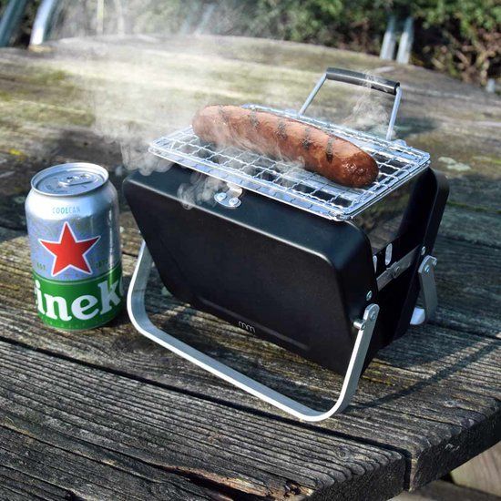 MikaMax World's Smallest Barbecue - Mini Travel Koffer BBQ van Staal met Houtskool Grill