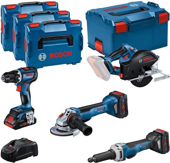 Bosch Professional Accu Toolkit 4-delig 18V GSR+GWS+GKM+GGS in L-Boxx - 0615990N3A