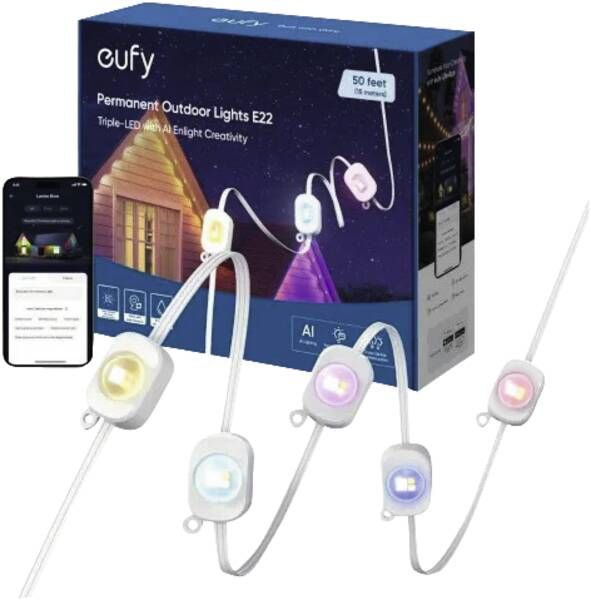 eufy Permanente Buitenverlichting E22 - 15m - Slimme RGBWW Lichten - IP67 - App-bediening