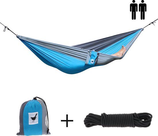 Relaxzz More Than Hip XXL 2 persoons (reis)hangmat - Blauw/Grijs - incl. set touwen