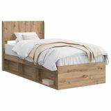 vidaXL Bedframe met opbergruimte en hoofdbord Artisanaal eiken