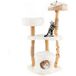 Coast COSTWAY 124 cm kraboom van hout, kattenmeubel van massief hout met kattenhol, pluche zitgedeelte, zitplatform en krabpalen, witte kattenkraboom