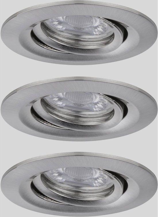 Paulmann Nova LED Inbouwspot Mini - Set van 3 - Staal Geborsteld - Zwenkbaar - 2700K